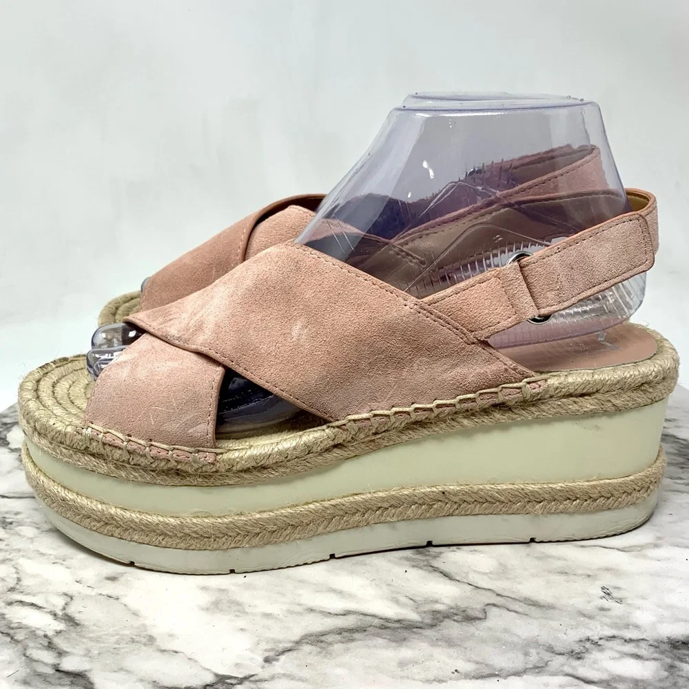 Marc Fisher Gandy Crossover Pink Suede Platform Espadrilles 8 Boho Coastal Chic